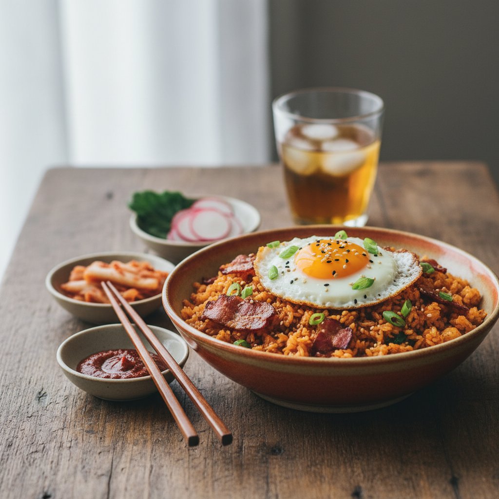 Korean Kimchi Fried Rice with Bacon