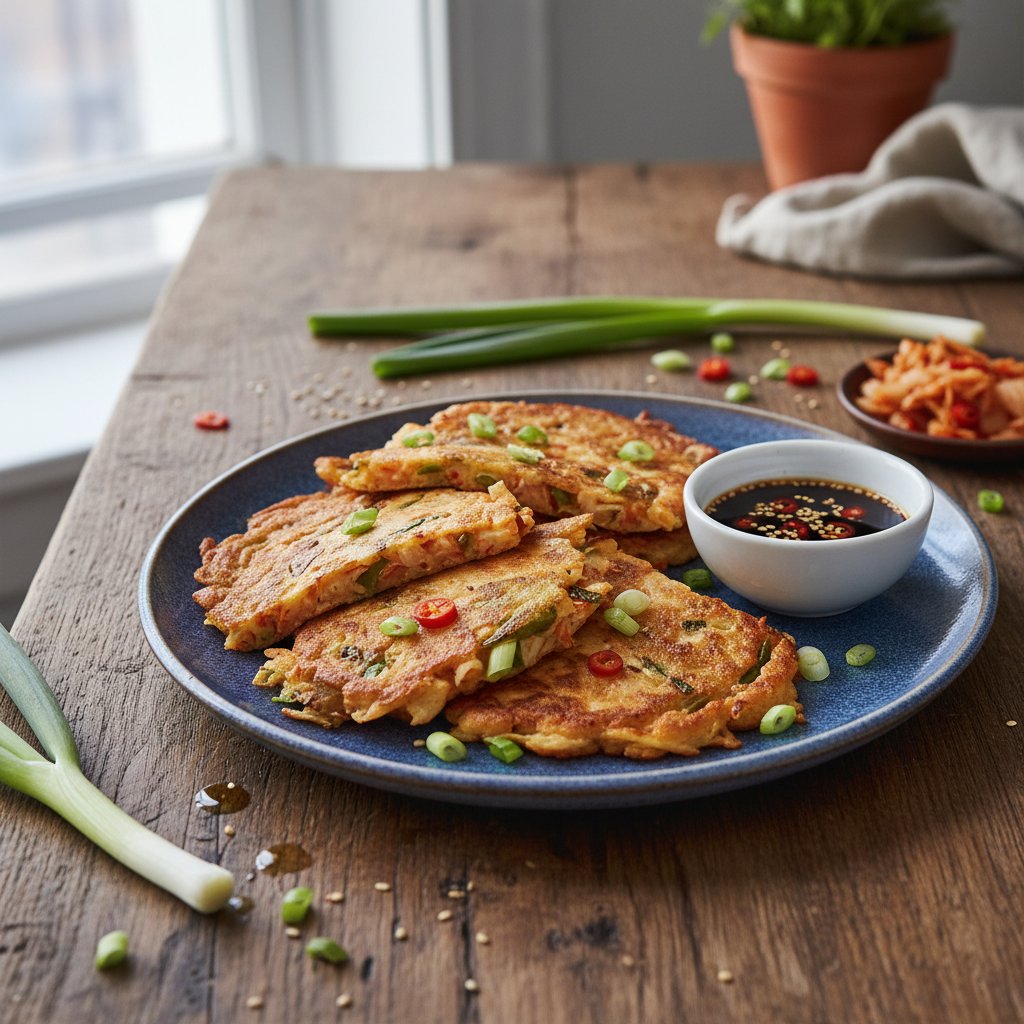 Korean Kimchi Jeon with Scallions