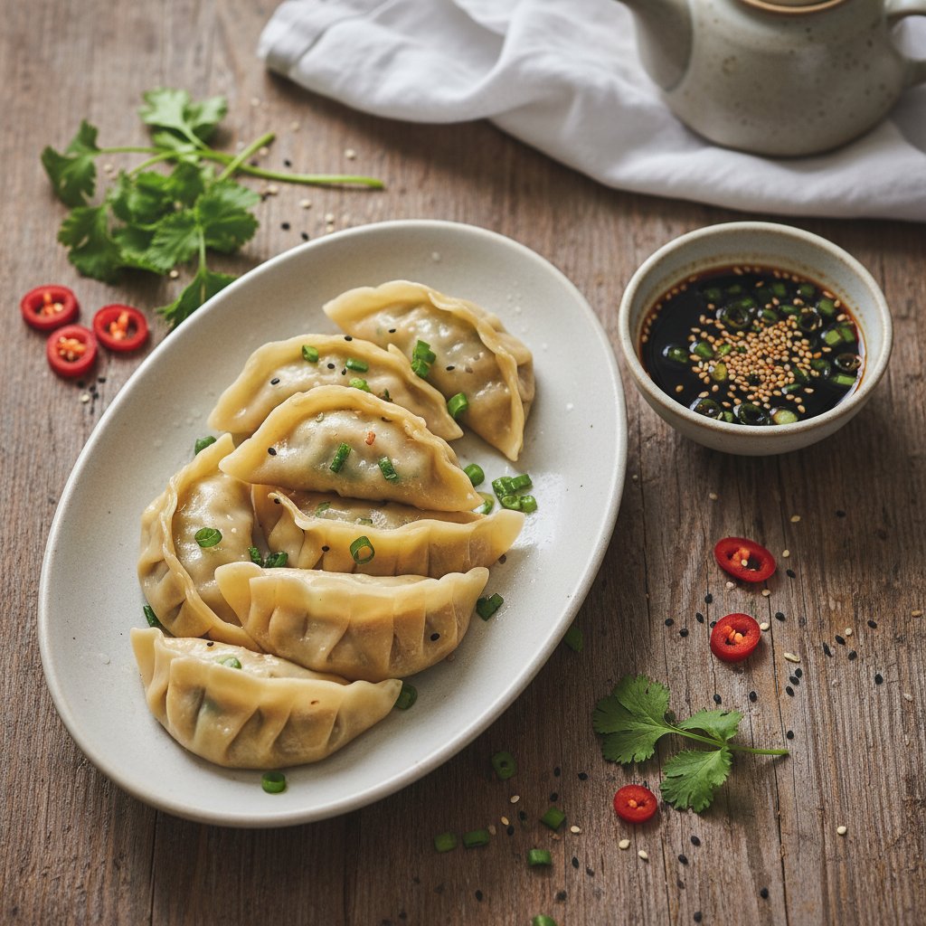 Korean Mandu Dumplings with Soy Dipping Sauce