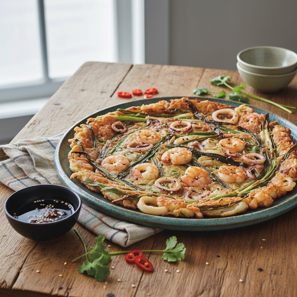 Korean Seafood Pancakes with Scallions