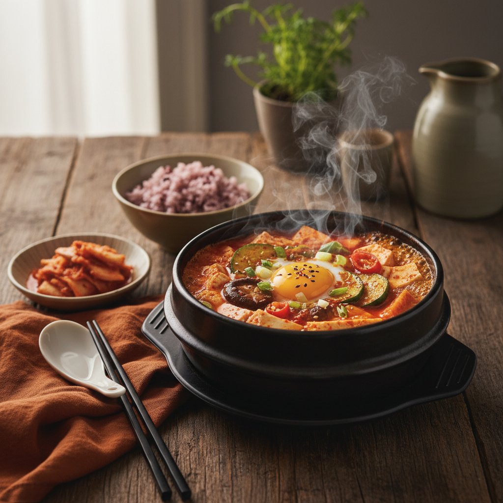 Korean Spicy Tofu Soup with Vegetables
