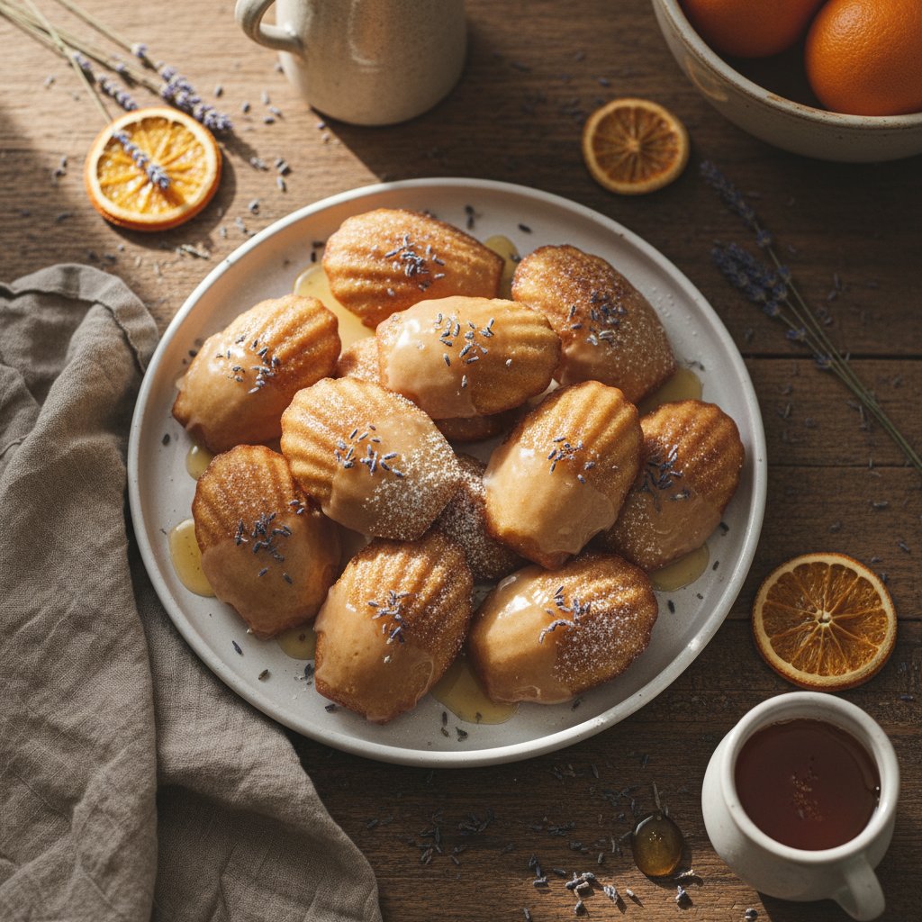 Lavender and Honey Madeleines with Orange Blossom Glaze