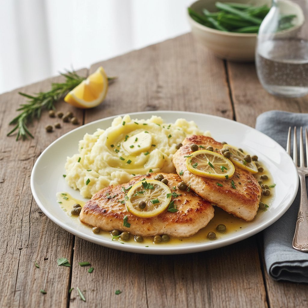 Lemon-Caper Chicken Piccata with Garlic Mashed Potatoes
