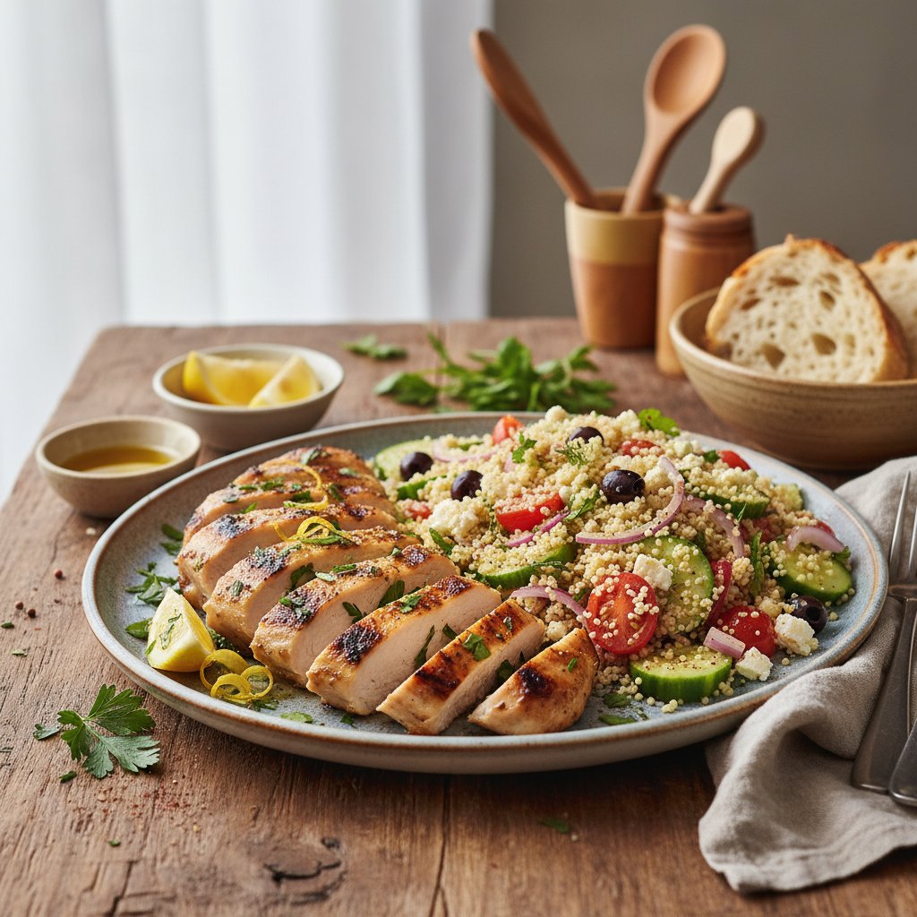 Lemon Herb Grilled Chicken with Mediterranean Couscous Salad
