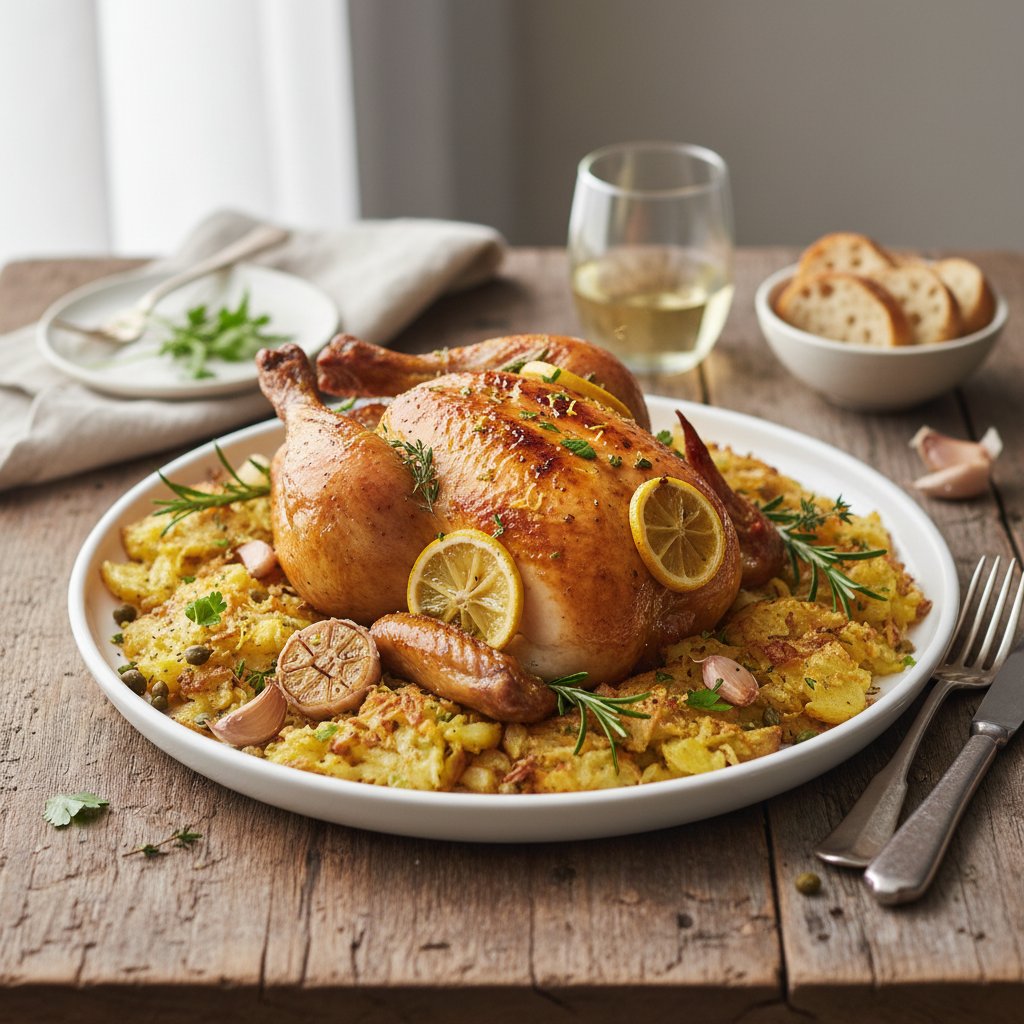 Lemon Herb Roast Chicken with Garlic Smashed Potatoes
