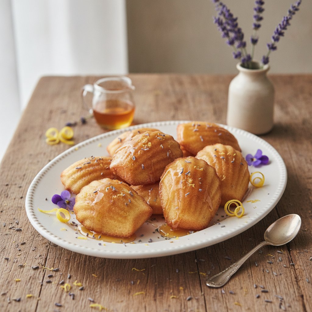 Lemon Lavender Madeleines with Honey Glaze