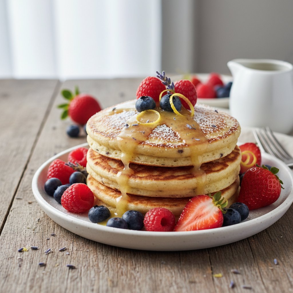 Lemon Lavender Ricotta Pancakes with Fresh Berries