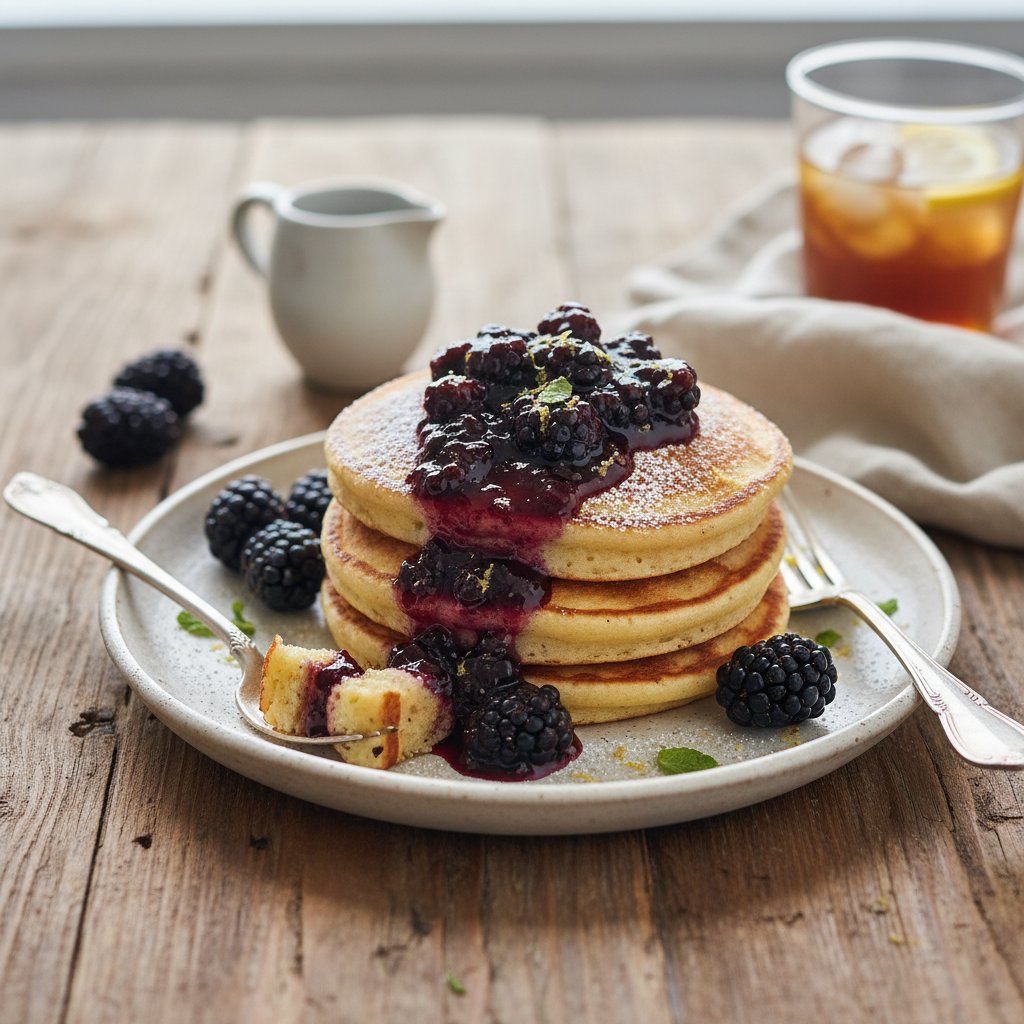 Lemon Ricotta Pancakes with Blackberry Compote