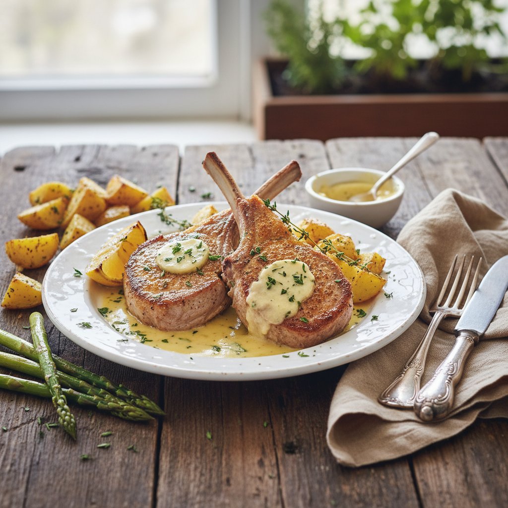 Lemon-Thyme French Veal Chops with Creamy Shallot Butter