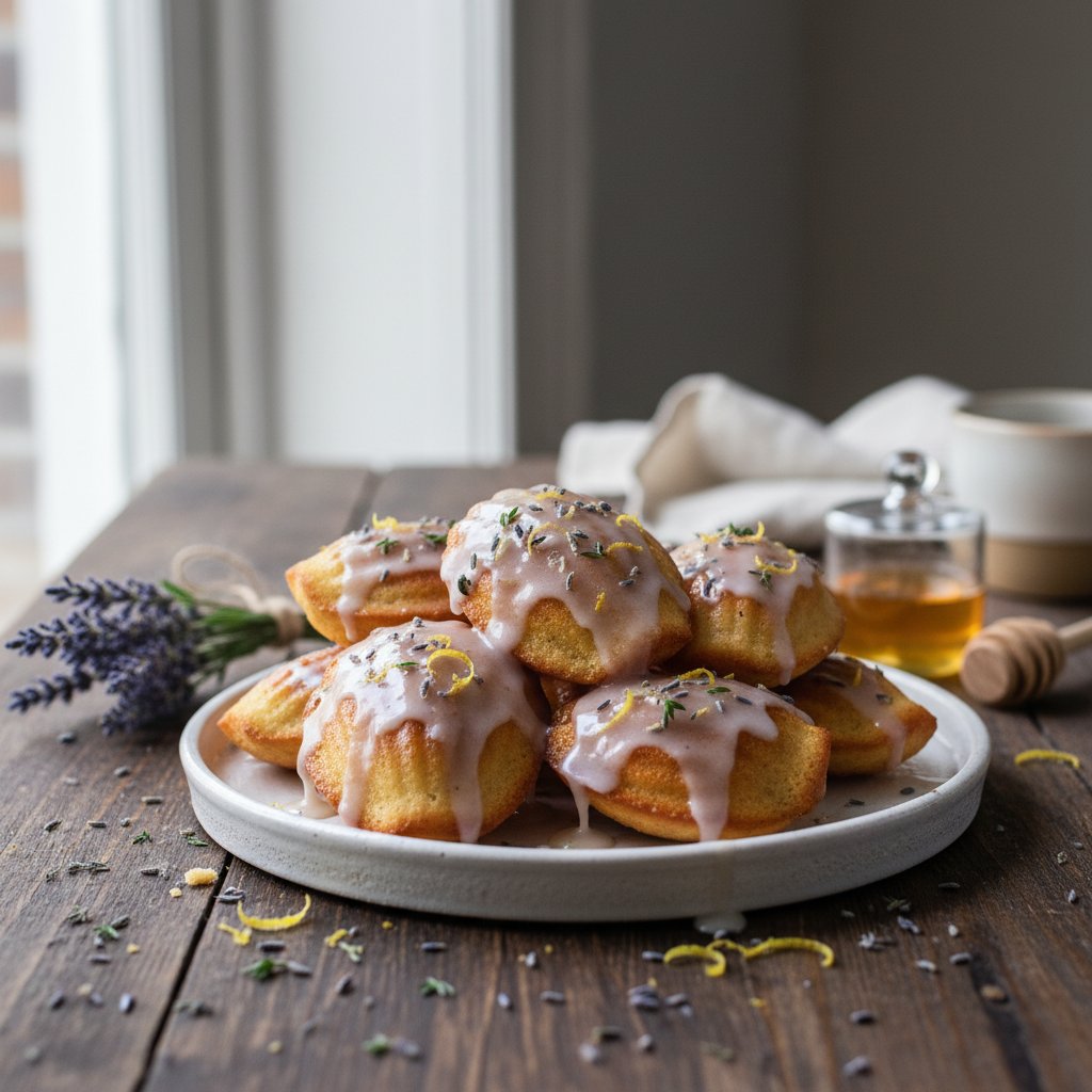 Lemon Thyme Madeleines with Honey Lavender Glaze