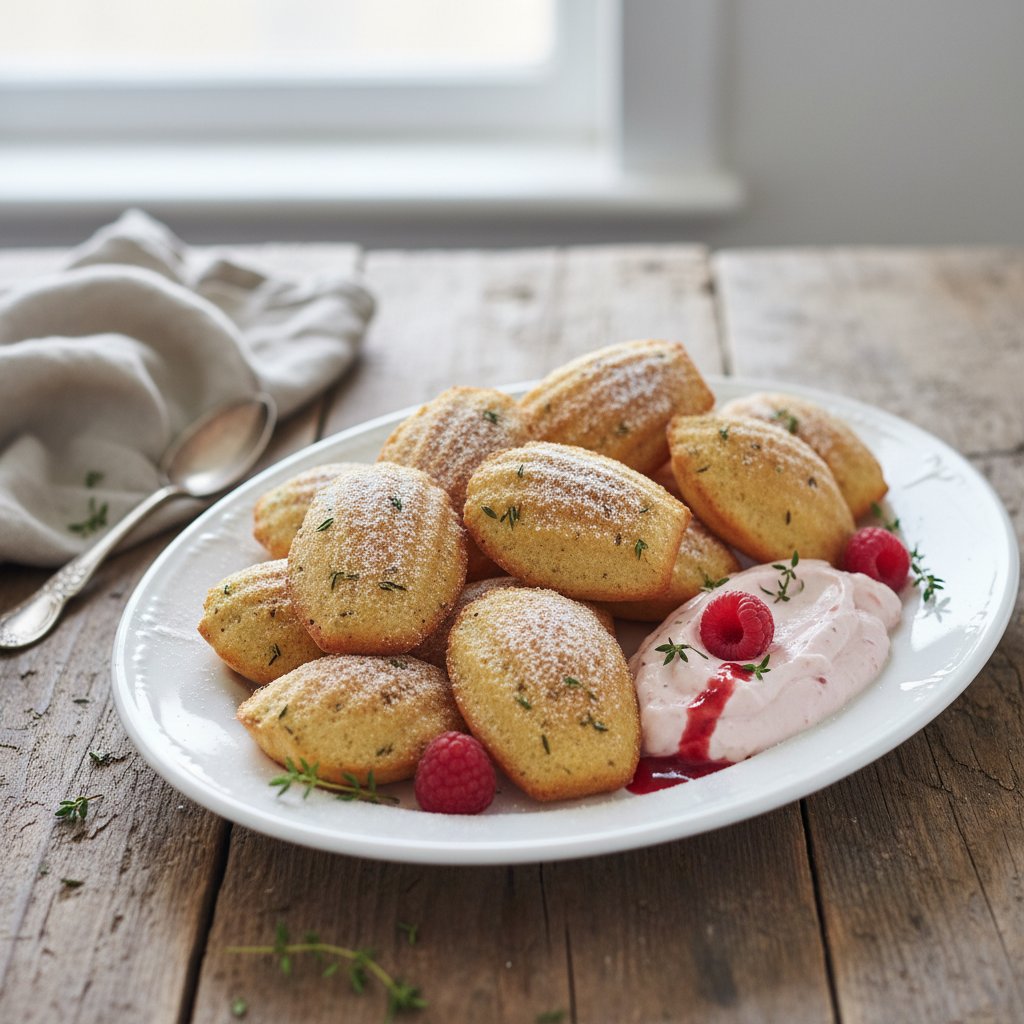 Lemon Thyme Madeleines with Raspberry Cream