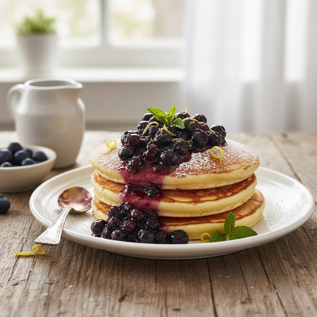 Luscious Lemon Ricotta Pancakes with Blueberry Compote