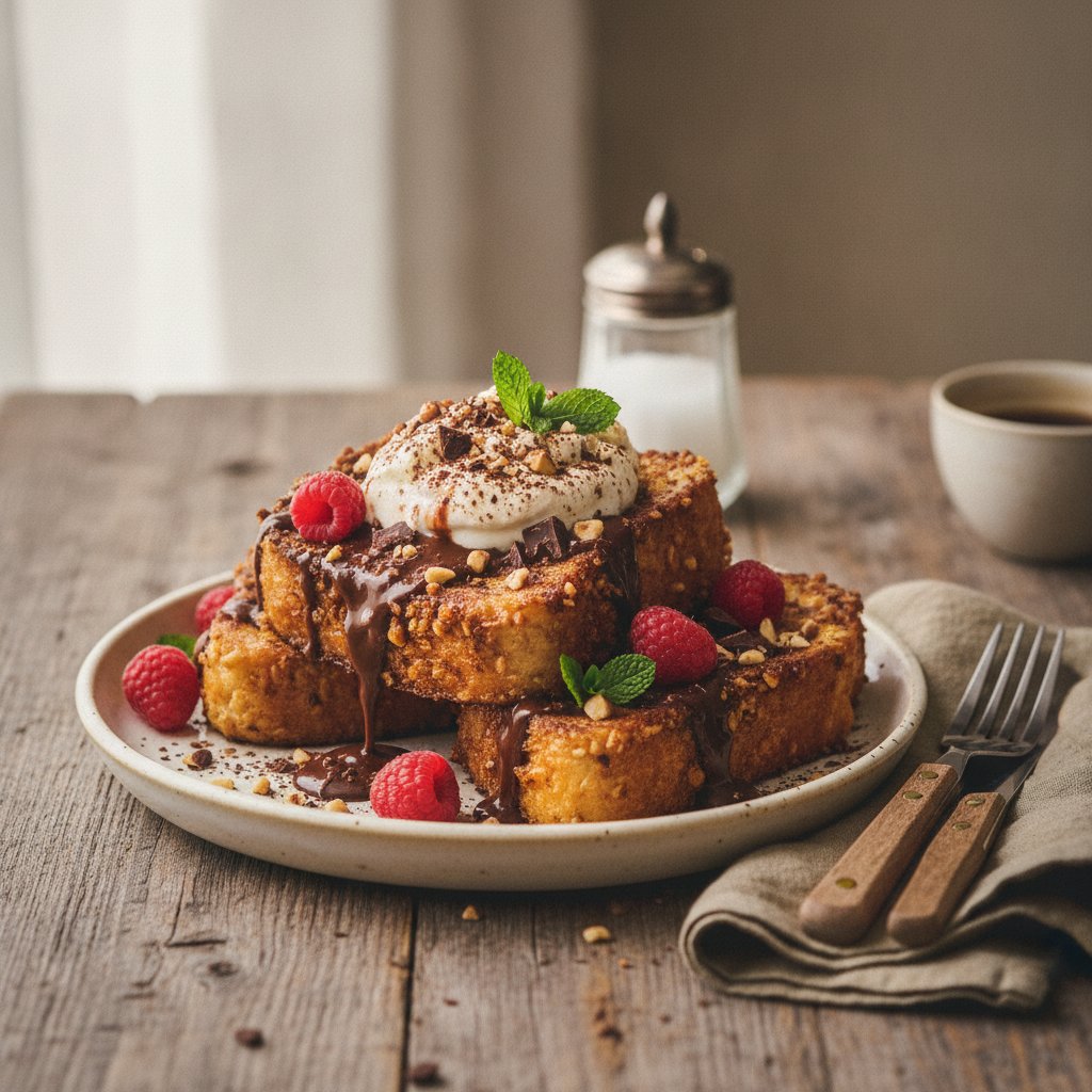 Luxurious Chocolate Hazelnut French Toast with Mascarpone Whip
