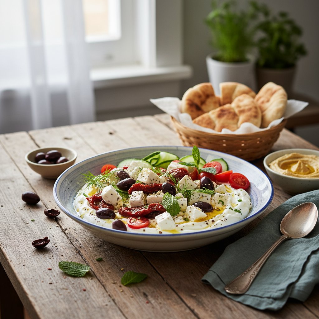 Mediterranean Breakfast Bowl with Olives and Feta