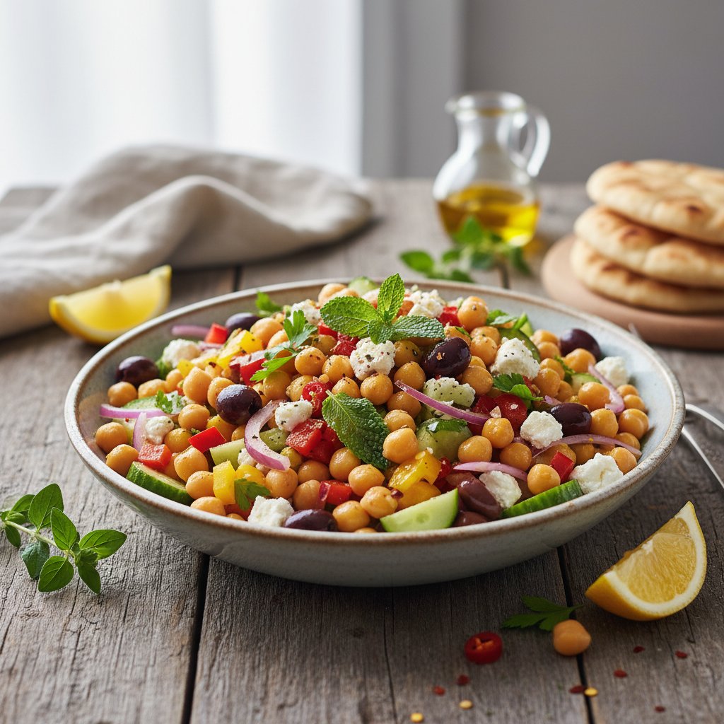 Mediterranean Chickpea Salad with Feta and Olives