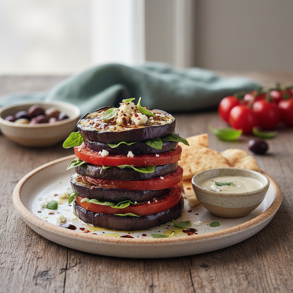 Mediterranean Grilled Eggplant and Tomato Stack