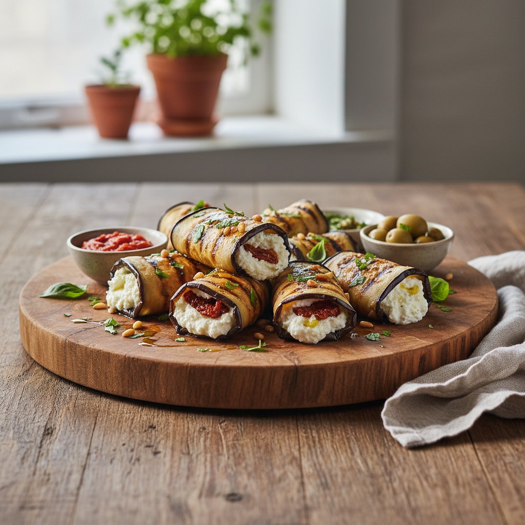 Mediterranean Grilled Eggplant Rolls with Ricotta