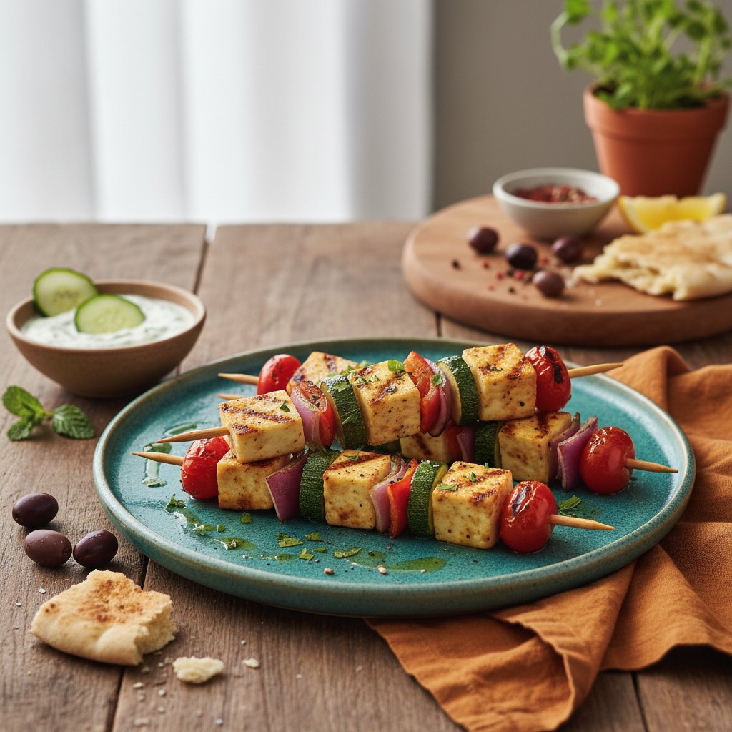 Mediterranean Grilled Halloumi and Veggie Skewers