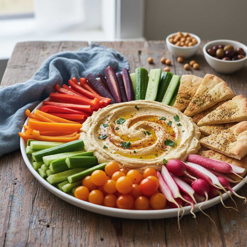 Mediterranean Hummus Platter with Fresh Veggies