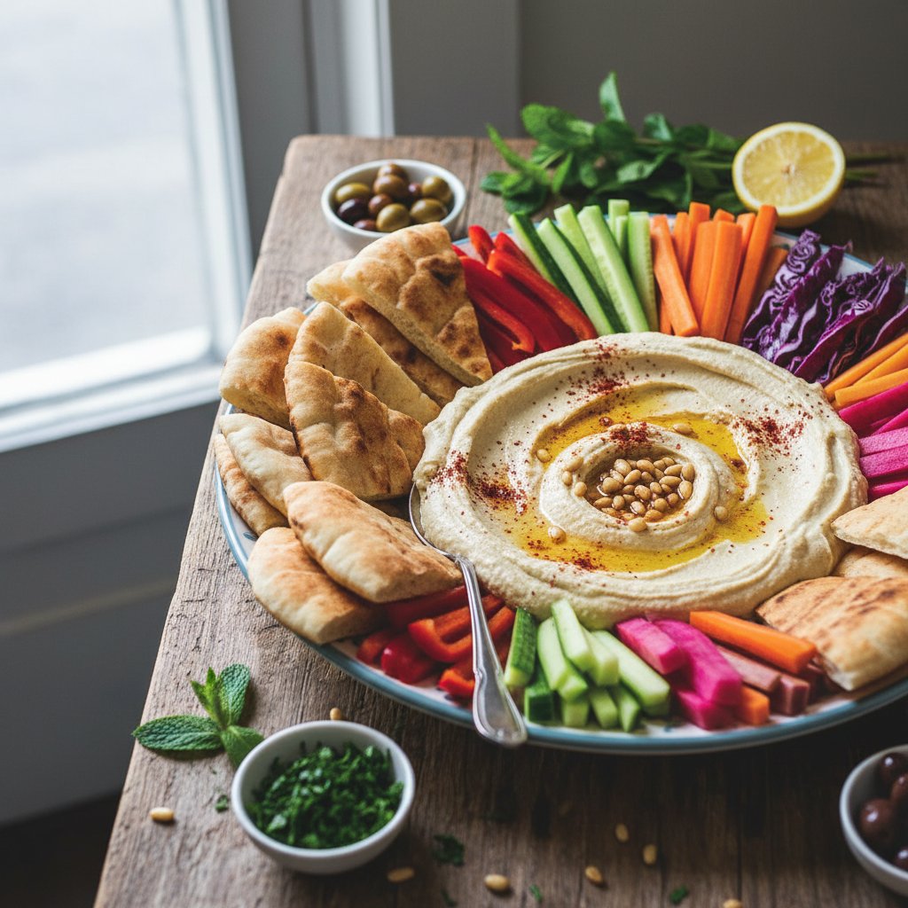 Mediterranean Hummus Platter with Pita and Veggies