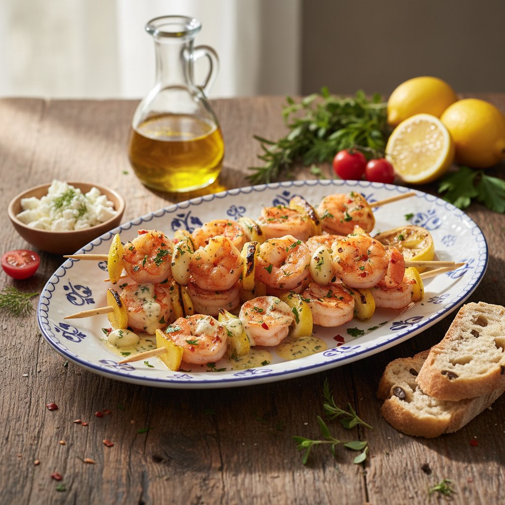 Mediterranean Lemon Garlic Shrimp Skewers
