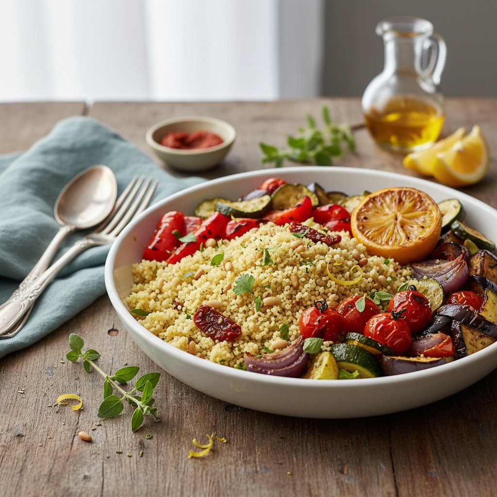 Mediterranean Lemon Herb Couscous with Roasted Vegetables