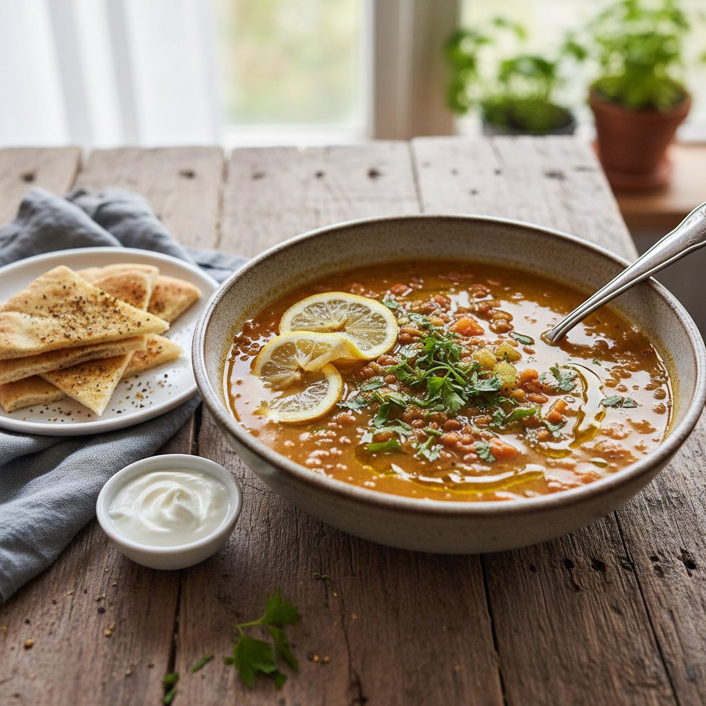 Mediterranean Lentil Soup with Lemon and Parsley