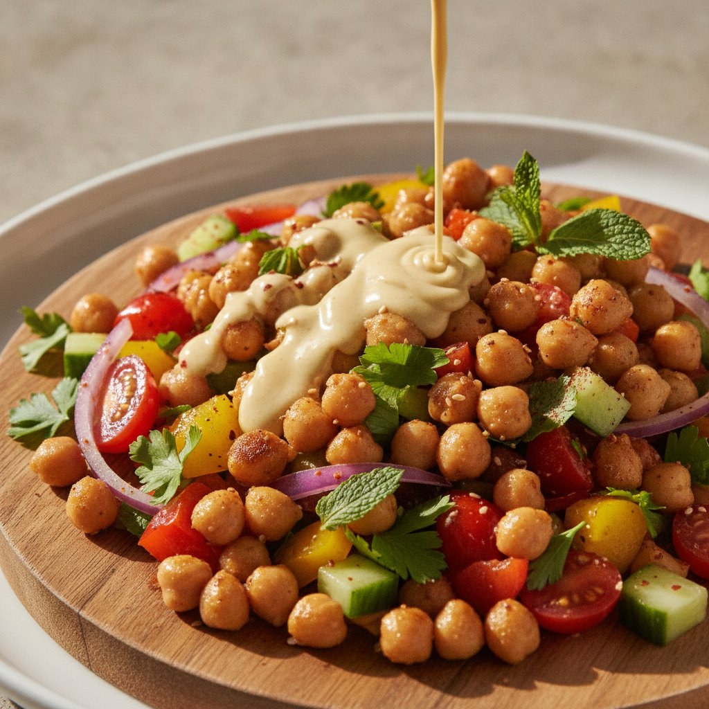 Mediterranean Marinated Chickpea Salad with Lemon-Tahini Vinaigrette