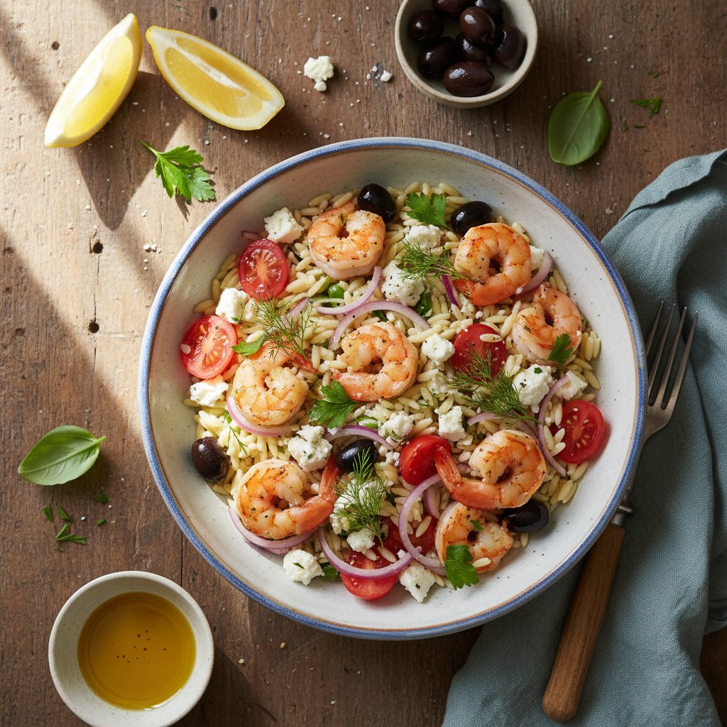 Mediterranean Shrimp and Feta Orzo Salad