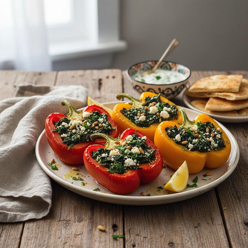 Mediterranean Spinach and Feta Stuffed Peppers