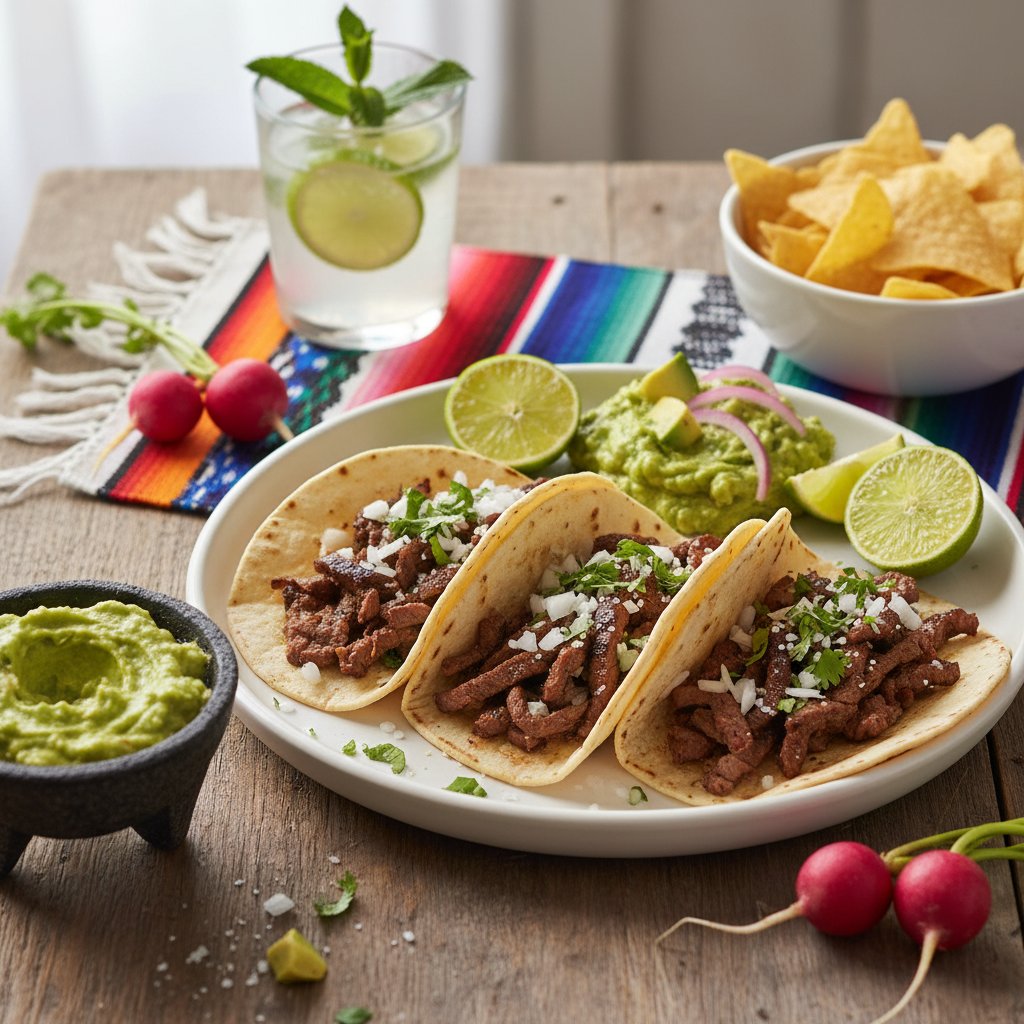 Mexican Carne Asada Tacos with Guacamole