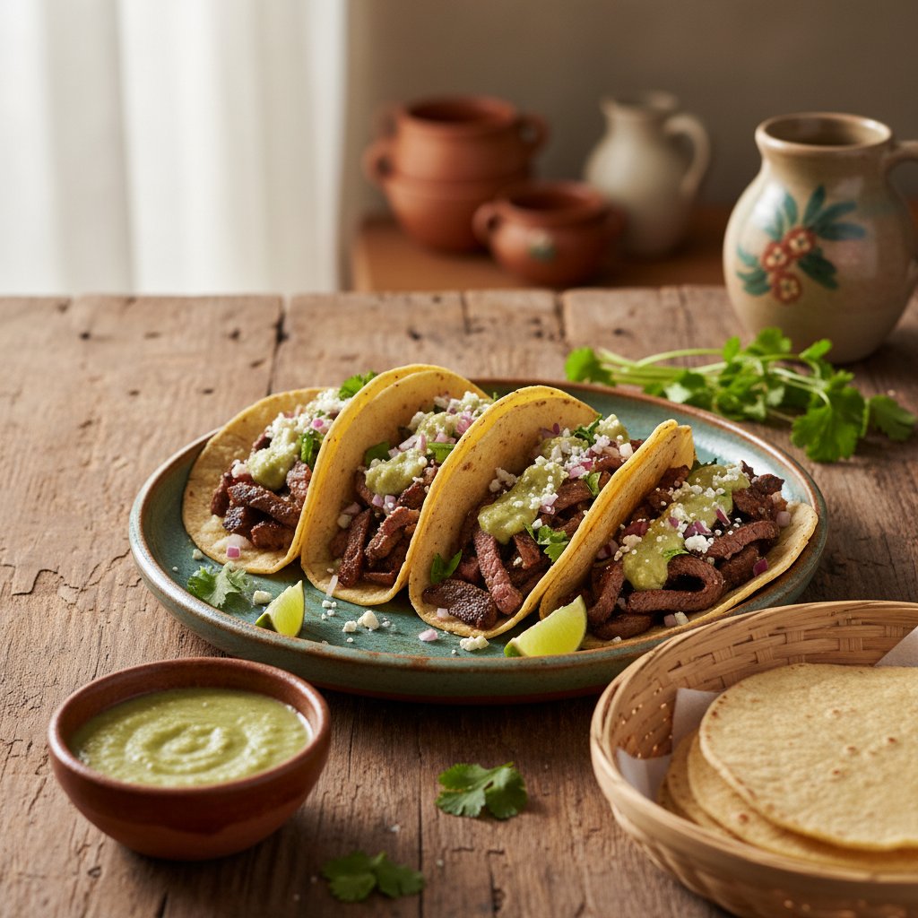Mexican Carne Asada Tacos with Salsa Verde