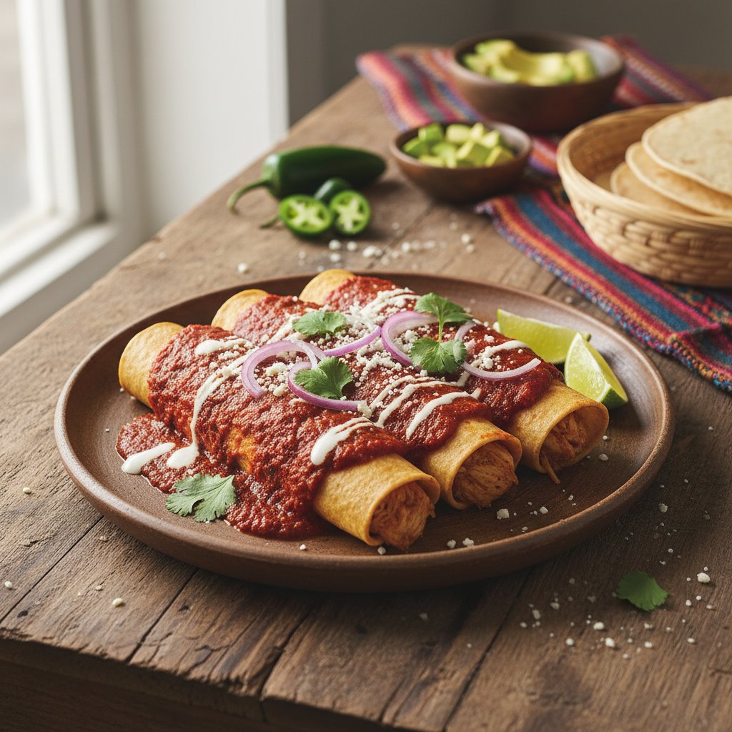 Mexican Chicken Enchiladas with Red Sauce