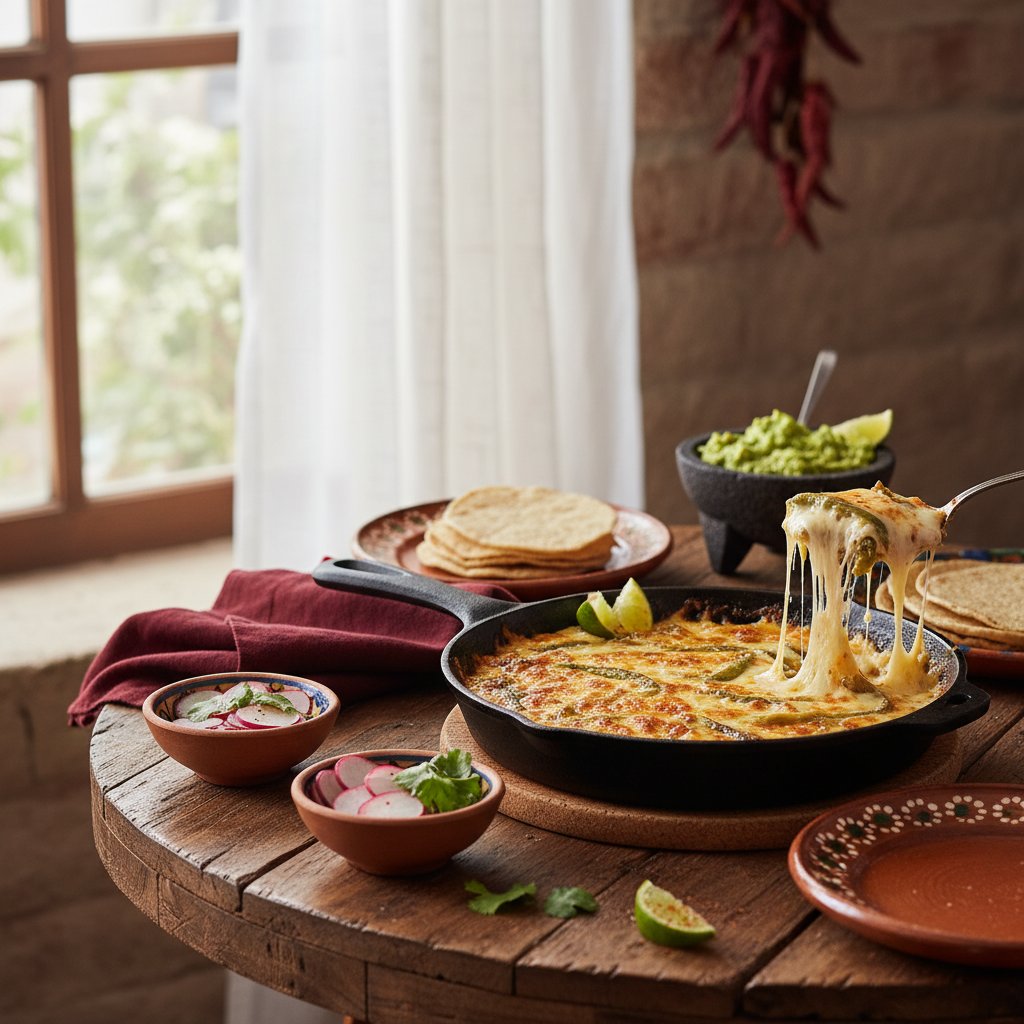 Mexican Queso Fundido with Poblano Peppers