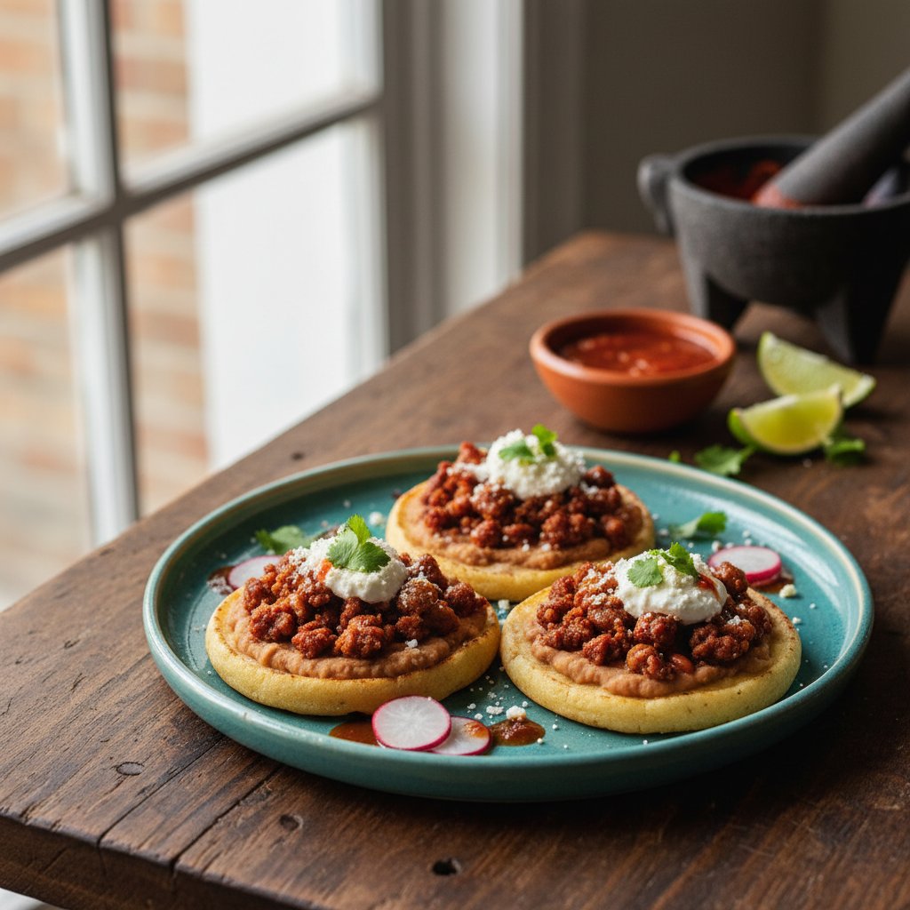 Mexican Sopes with Chorizo and Refried Beans