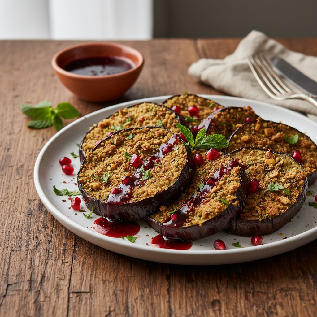 Middle Eastern Herb-Crusted Eggplant with Pomegranate Molasses