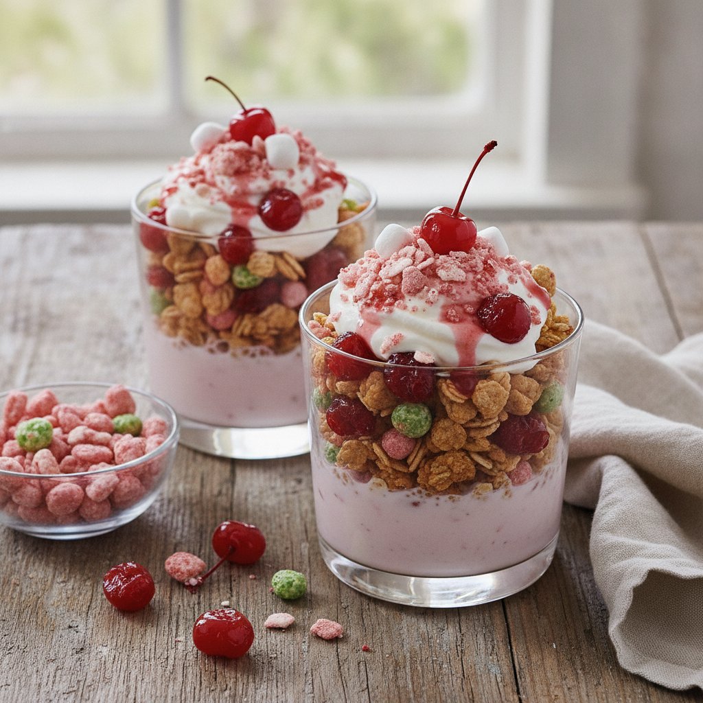 Milk and Cereal Party Parfait with Frosted Cherry Crunch