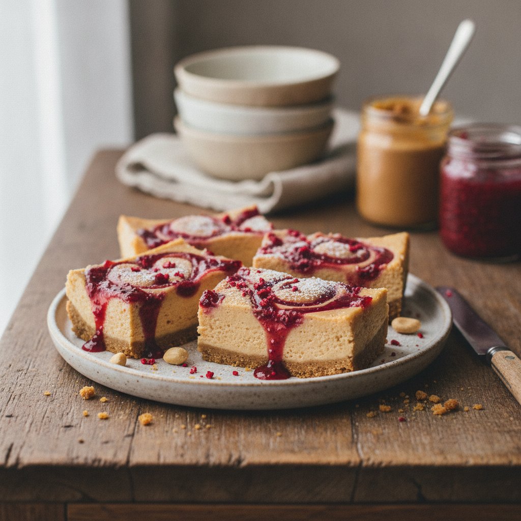 Nostalgic Peanut Butter & Jelly Cheesecake Bars