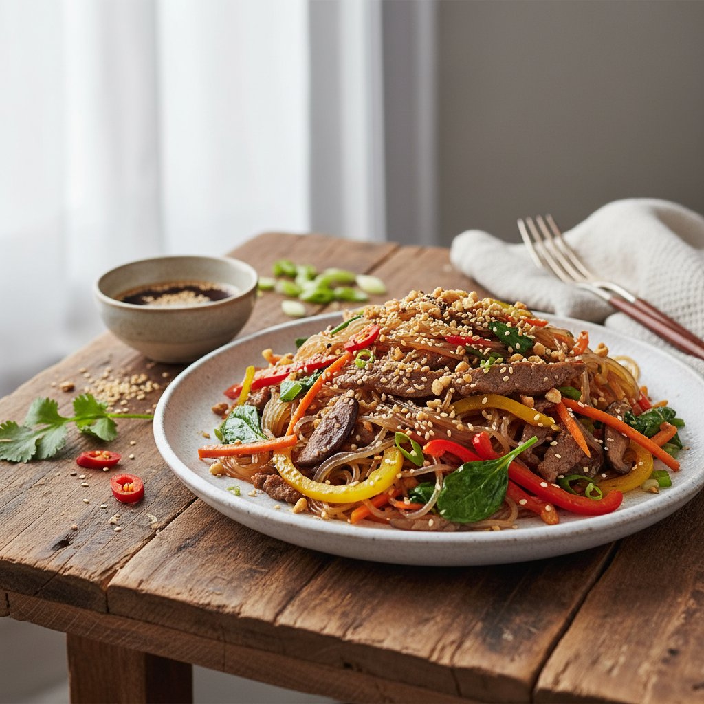 Nutty Korean Japchae with Sesame and Beef