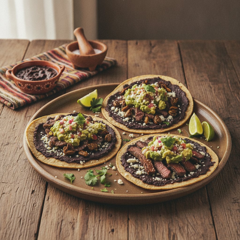 Oaxaca-Inspired Tlayudas with Black Bean and Avocado Salsa