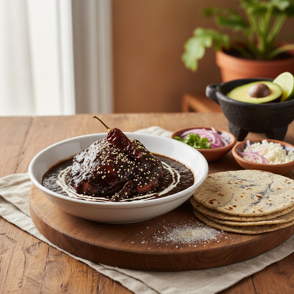 Oaxacan Black Mole Chicken with Handmade Corn Tortillas