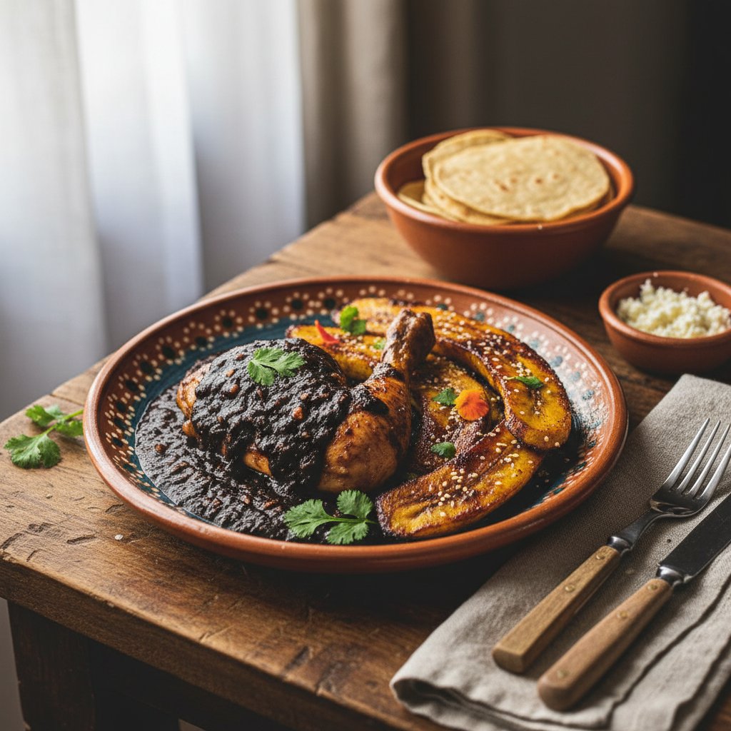Oaxacan Black Mole with Braised Chicken and Plantain