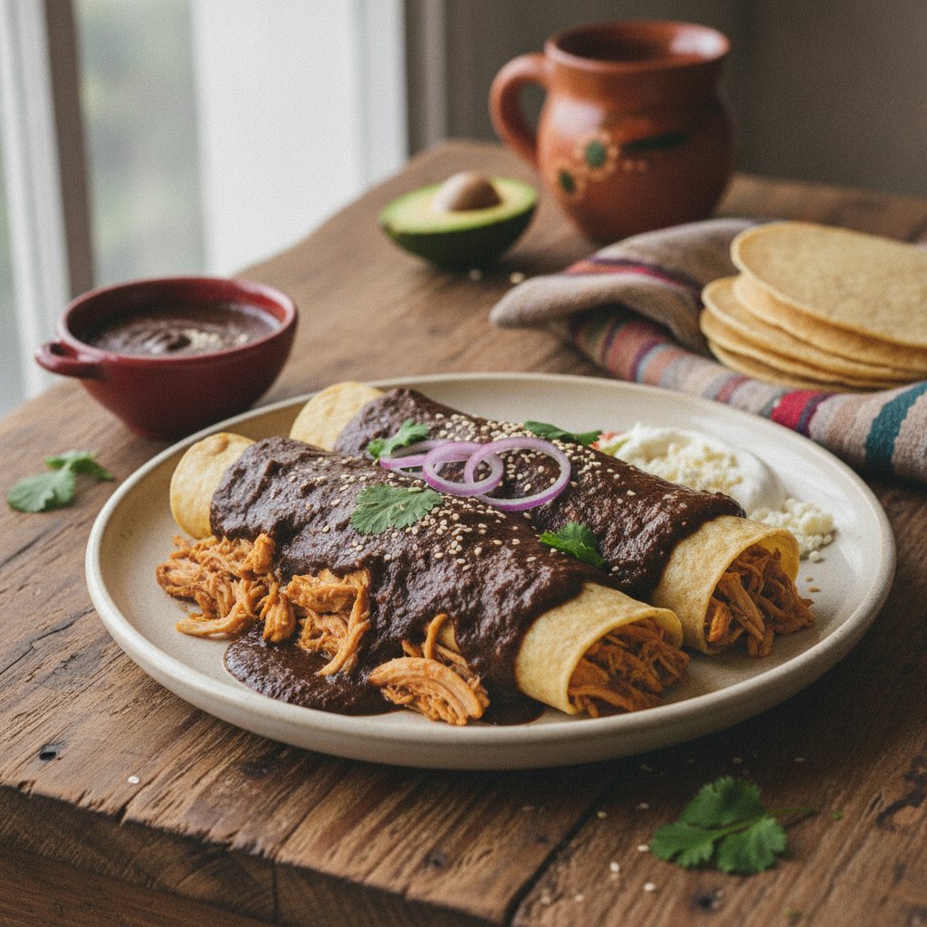 Oaxacan Mole Enchiladas with Braised Chicken
