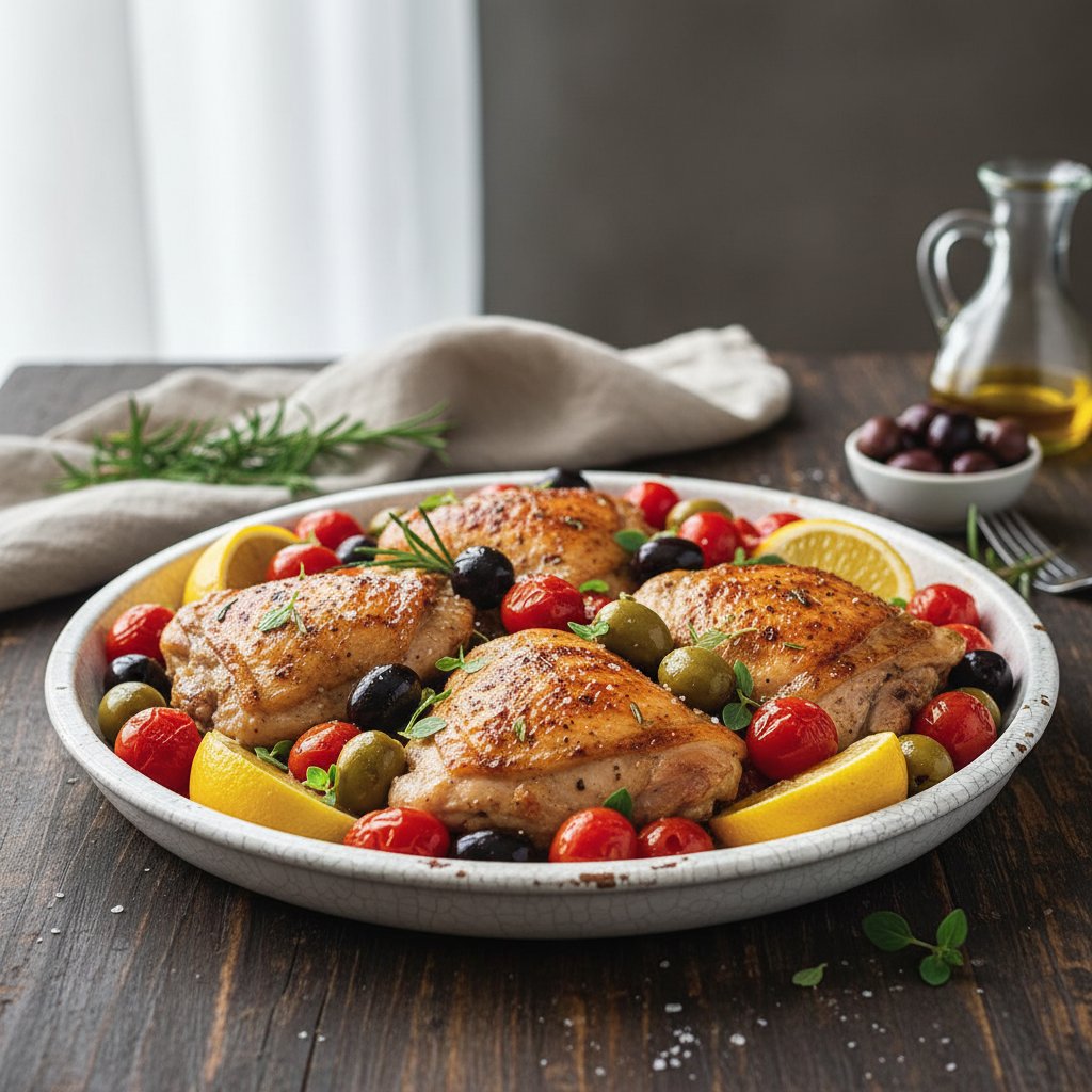One-Pan Mediterranean Lemon Herb Chicken with Cherry Tomatoes and Olives
