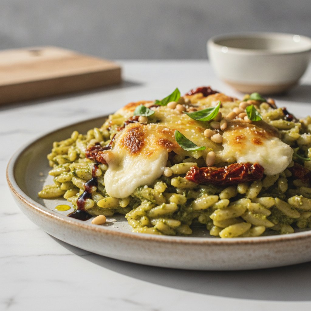 One-Pot Creamy Pesto and Sun-Dried Tomato Orzo