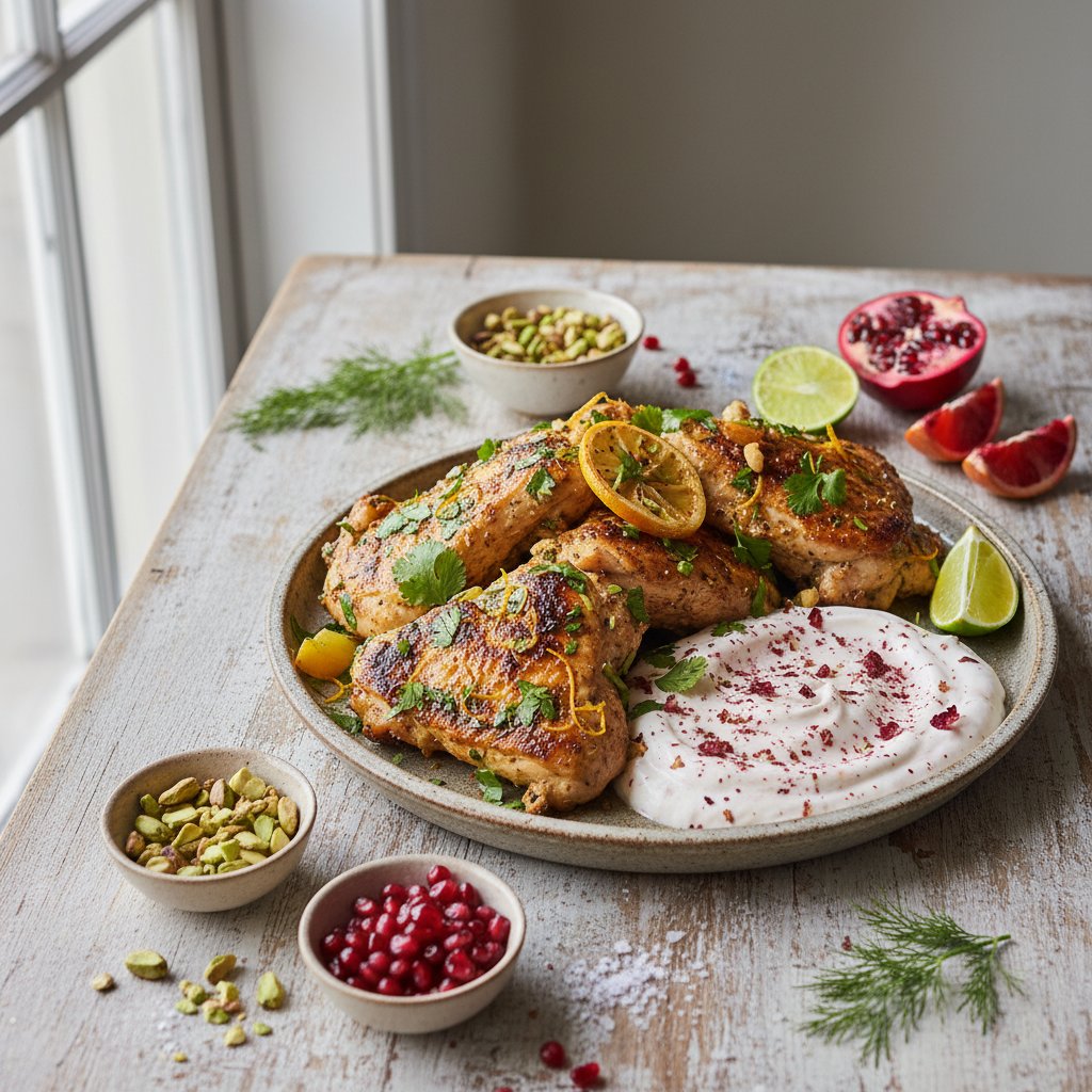 Persian-Inspired Herb and Citrus Marinated Chicken with Sumac Yogurt Sauce