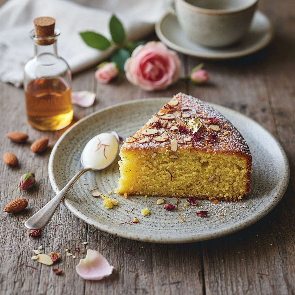 Persian Saffron and Rosewater Almond Cake