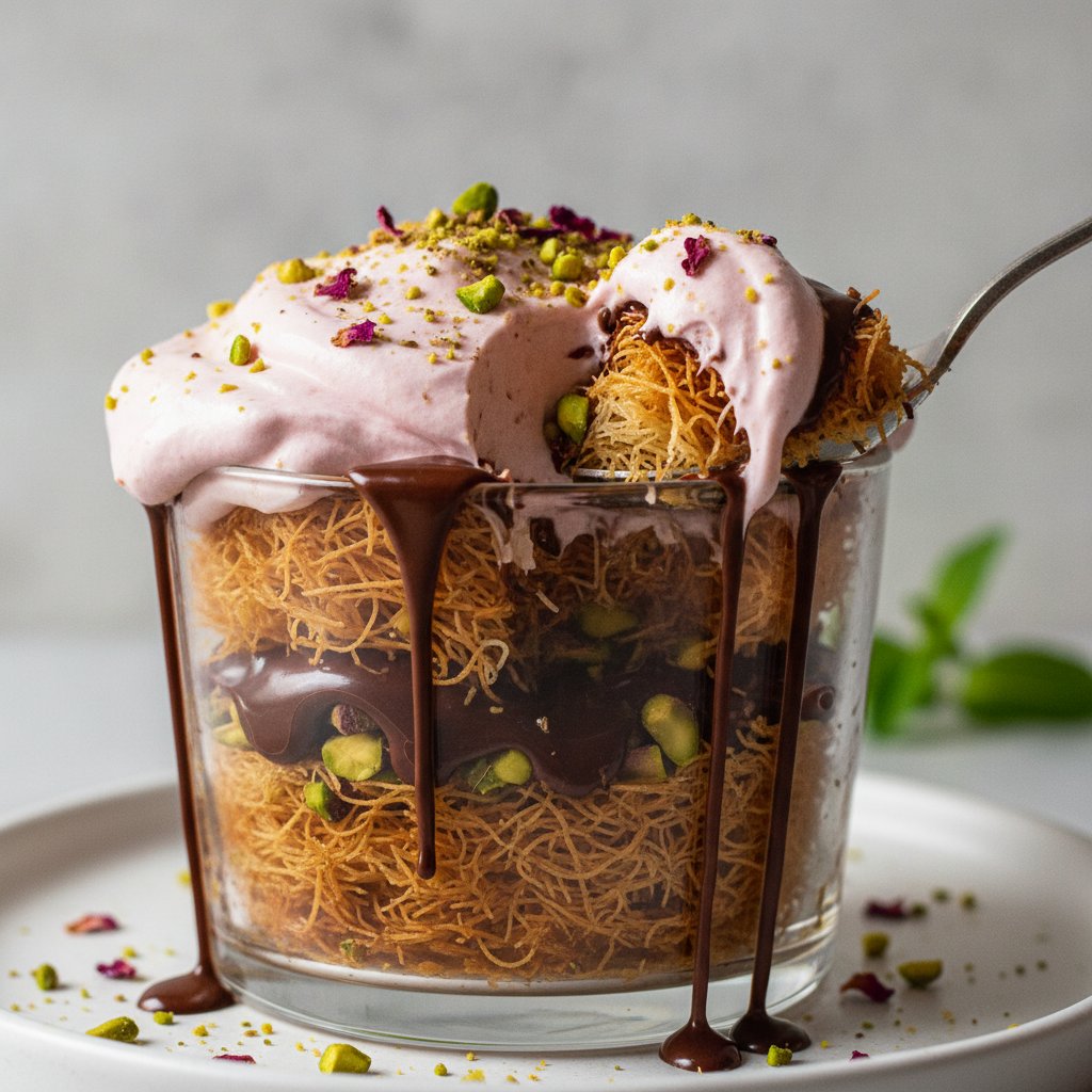 Pistachio Chocolate Kataifi Trifle with Rose Water Cream