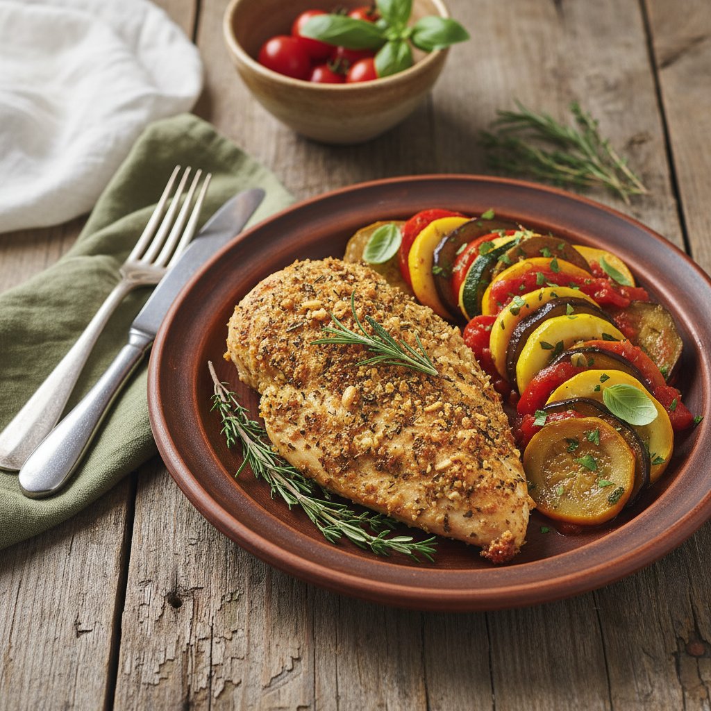 Provencal Herb-Crusted Chicken with Ratatouille