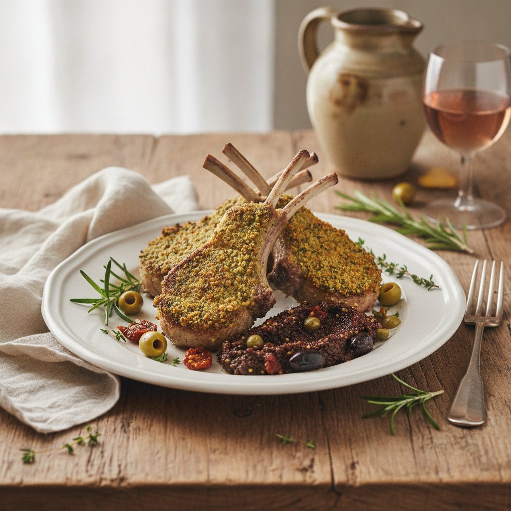 Provençal Herb-Crusted Lamb Chops with Olive Tapenade